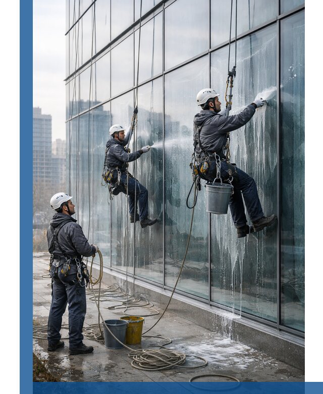 Промышленная мойка панорамных окон на высоте в Элисте