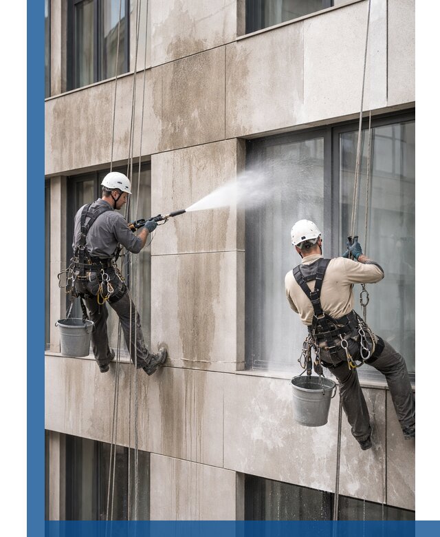 Послестроительная мойка фасада промышленным альпинизмом в Элисте