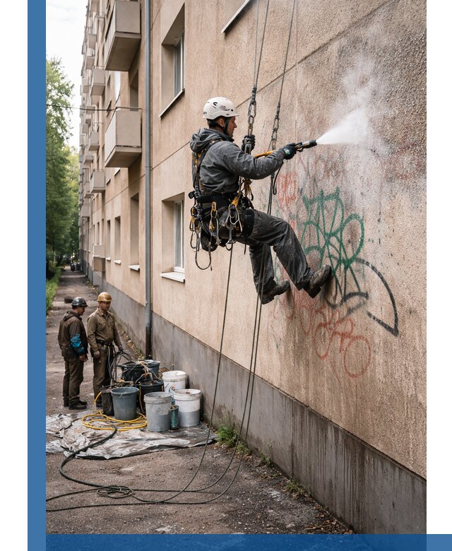 Удаление граффити с фасада в Элисте без следов и повреждений