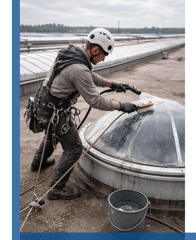 Мойка зенитных фонарей на кровле для промышленных объектов в Элисте