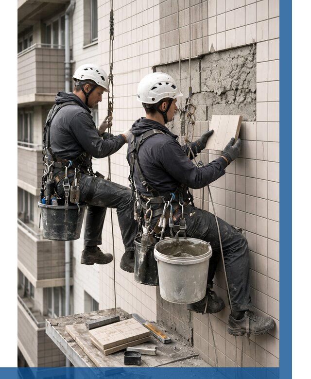 Ремонт облицовки фасада плиткой в Элисте от 1864 р. | ВЫСОТНИК-Элс