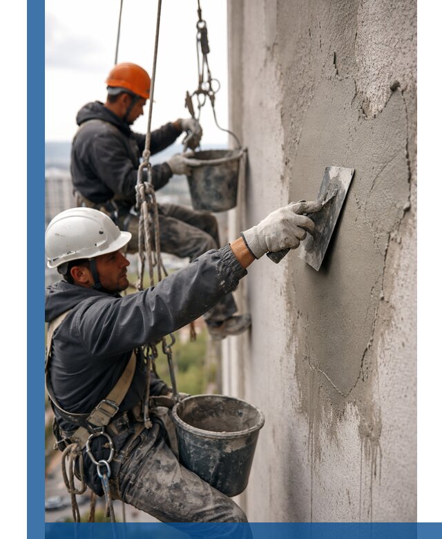 Штукатурка фасада на высоте в Элисте профессиональные работы