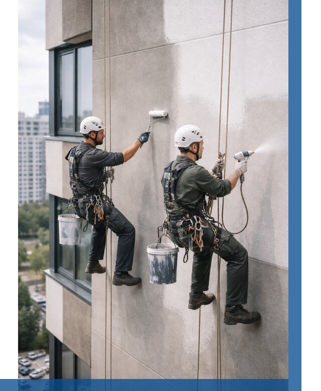 Покраска фасада альпинистами в Элисте от 311 р. | ВЫСОТНИК-Элс