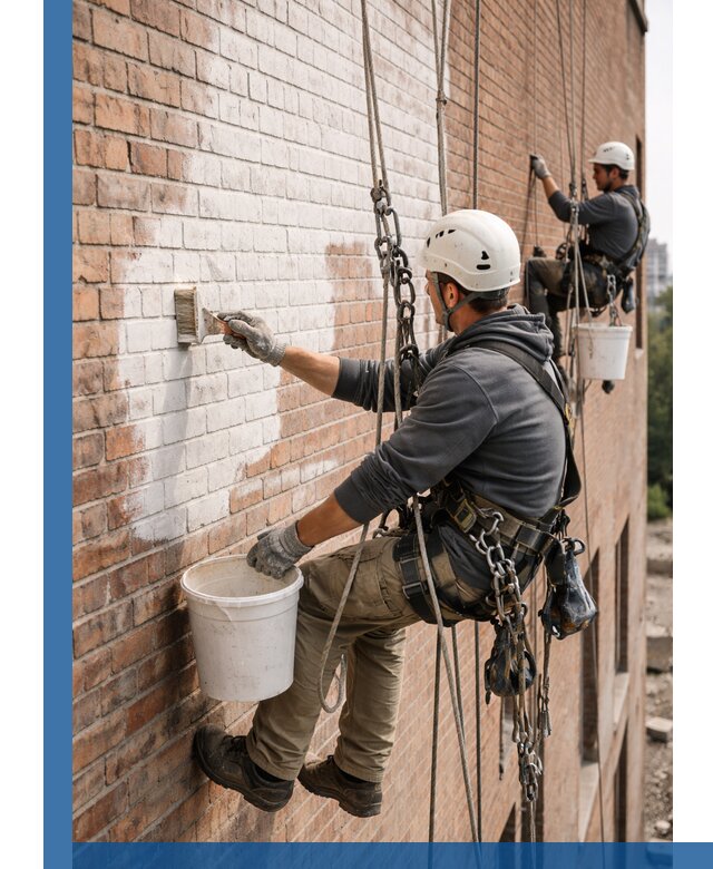Покраска кирпичного фасада с доступным альпинистским сервисом в Элисте