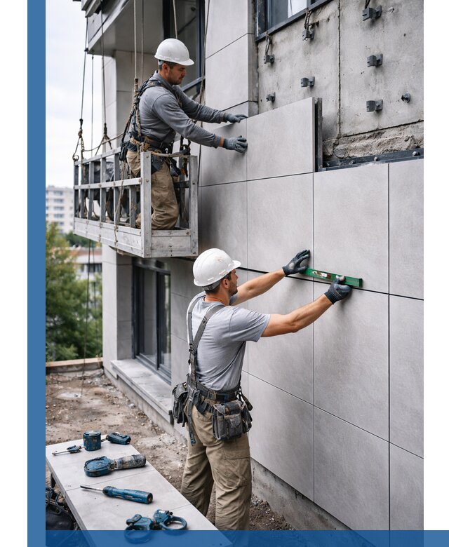 Монтаж керамогранита на фасад в Элисте под ключ с гарантией качества