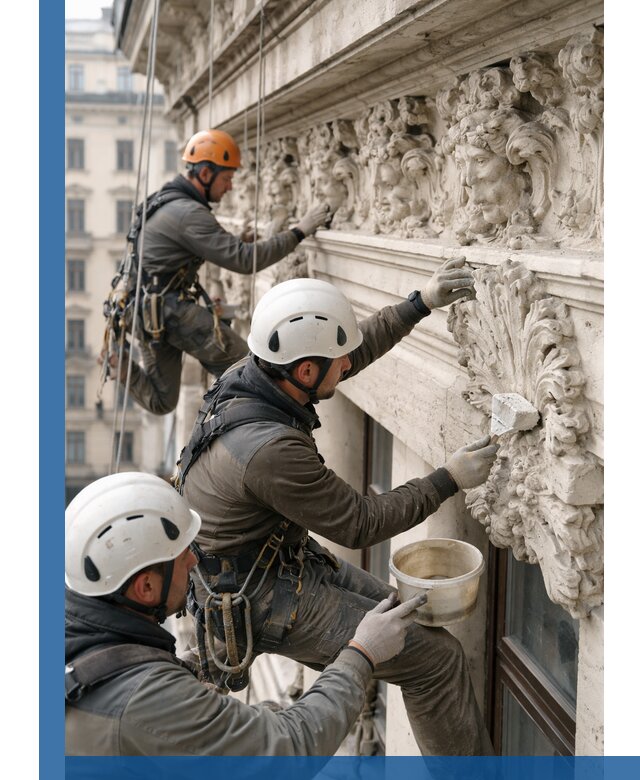 Реставрация фасадной лепнины с высотными работами в Элисте