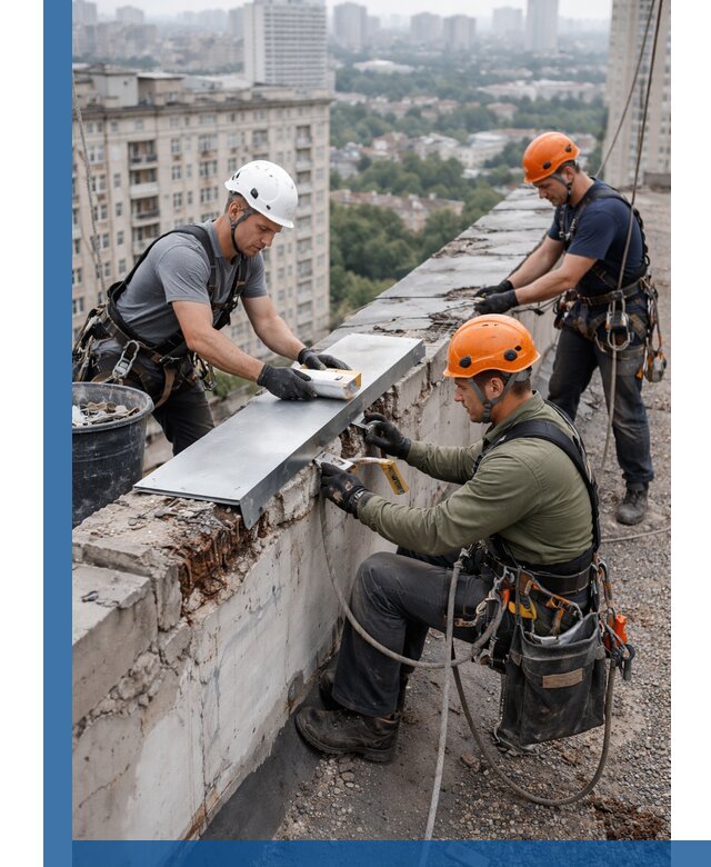 Ремонт парапета на кровле в Элисте, высотные работы с гарантией