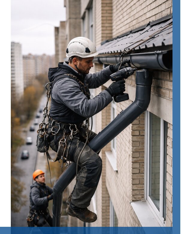 Монтаж водосточной системы на здании в Элисте от 5178 р. | ВЫСОТНИК-Элс