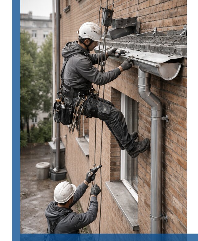 Монтаж водосточной системы на здании в Элисте под ключ