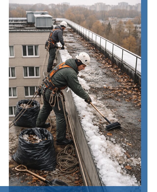 Очистка кровли по периметру в Элисте от 570 р. | ВЫСОТНИК-Элс