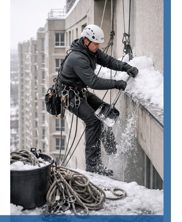 Очистка карнизов от снега в Элисте от 311 р. | ВЫСОТНИК-Элс