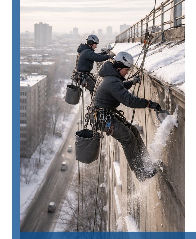 Очистка карнизов от снега в Элисте профессионально и безопасно