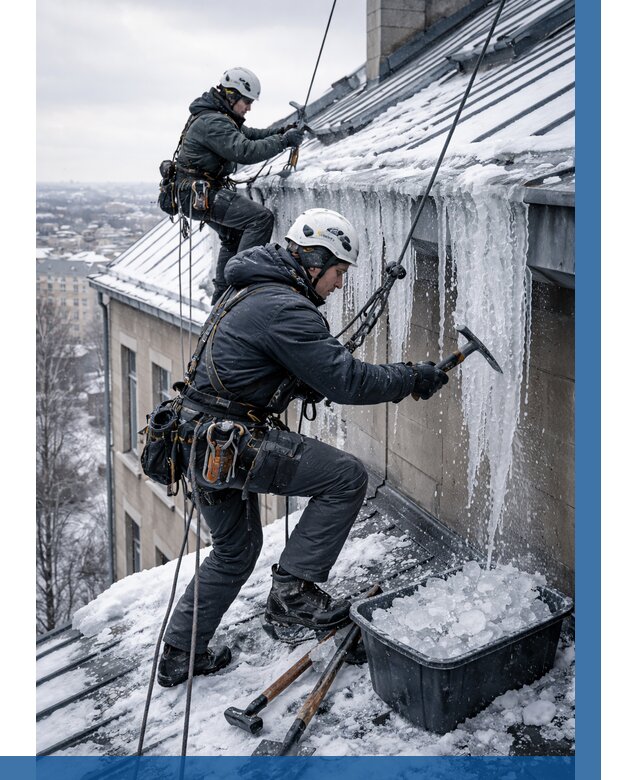 Удаление наледи с кровли в Элисте от 5696 р. | ВЫСОТНИК-Элс