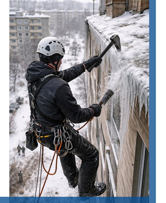 Сбивание сосулек с крыши в Элисте по цене от 4660 р. | ВЫСОТНИК-Элс