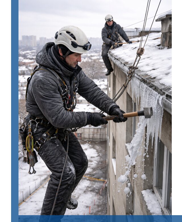 Сбивание и удаление сосулек с крыши в Элисте безопасно