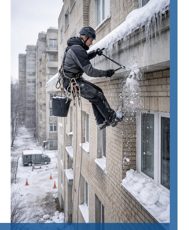 Удаление наледи с карнизов в Элисте от 362 р. | ВЫСОТНИК-Элс