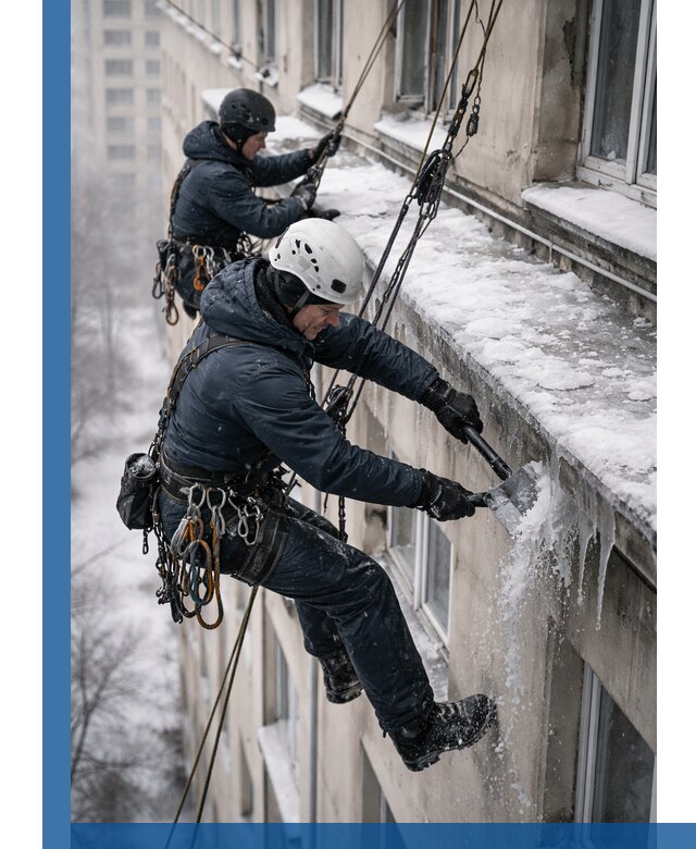 Удаление наледи и сосулек с карнизов в Элисте профессионально