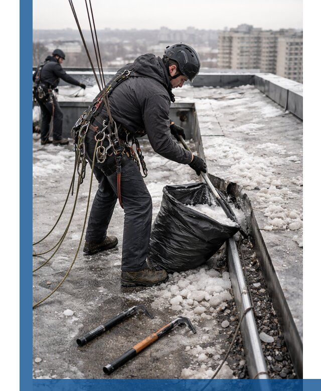 Аварийная очистка кровли в Элисте от промальпинистов
