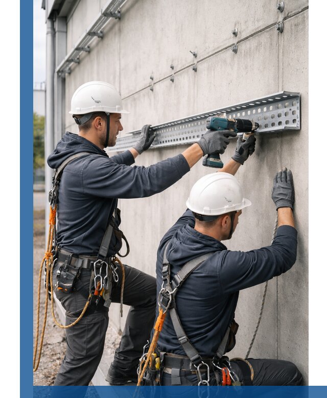 Монтаж кабельных лотков на фасаде зданий в Элисте с гарантией