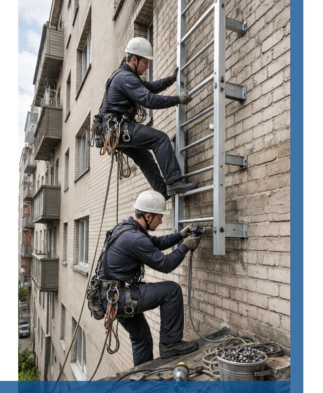 Монтаж пожарной лестницы в Элисте от 25890 р заказать у ВЫСОТНИК-Элс