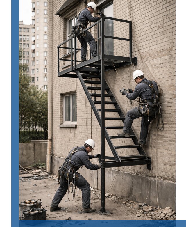 Монтаж пожарной лестницы в Элисте, установка и крепление