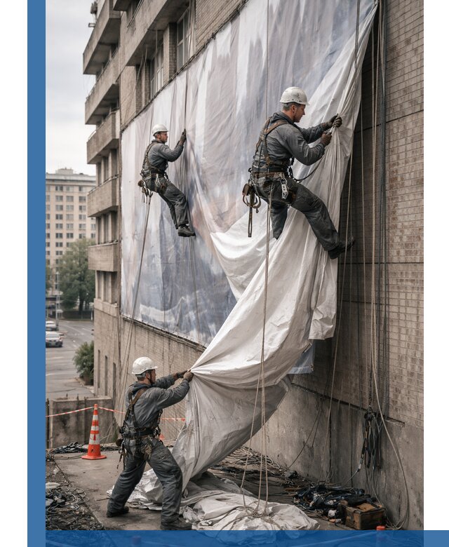 Демонтаж баннеров с фасада в Элисте оперативно и безопасно