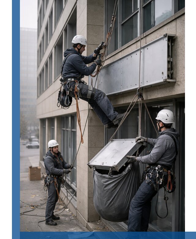 Демонтаж рекламной вывески с высотными работами в Элисте