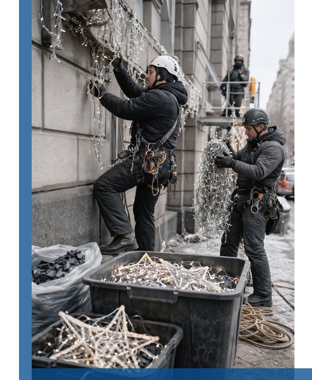 Демонтаж новогоднего оформления и гирлянд в Элисте