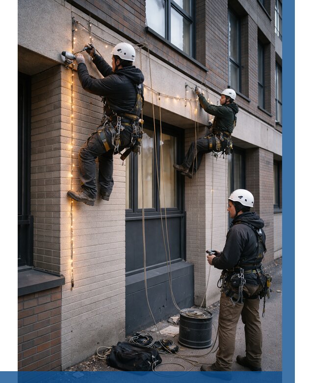 Монтаж гирлянд на фасаде в Элисте от 3625 р. | ВЫСОТНИК-Элс