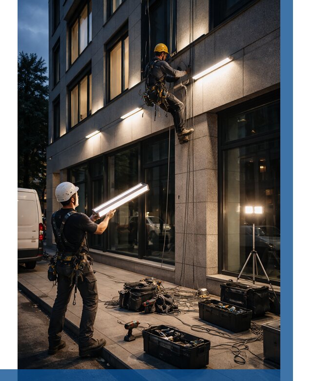 Монтаж архитектурной подсветки здания в Элисте от 2589 р.|ВЫСОТНИК-Элс