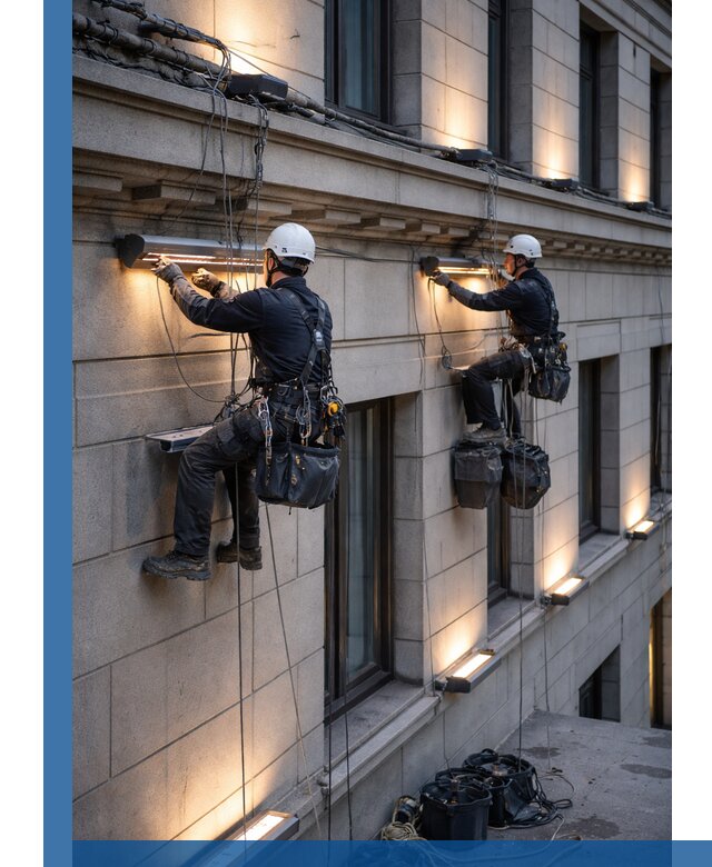 Монтаж архитектурной подсветки фасадов зданий в Элисте