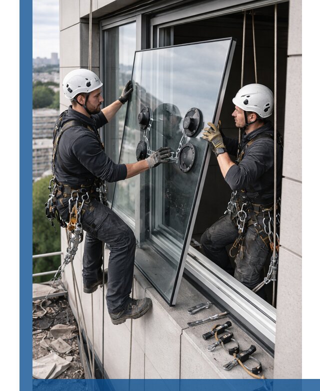 Замена стеклопакетов на высоте с промышленными альпинистами в Элисте