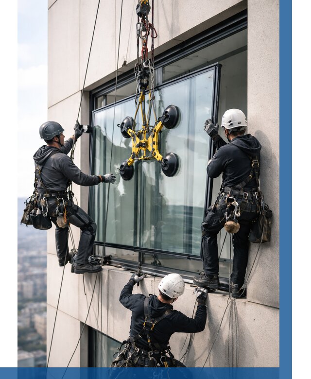 Монтаж стеклопакетов на высоте в Элисте от 3314 р. | ВЫСОТНИК-Элс