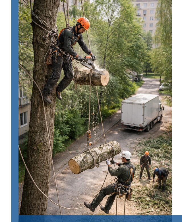 Спил деревьев альпинистами в Элисте, безопасно и без повреждений