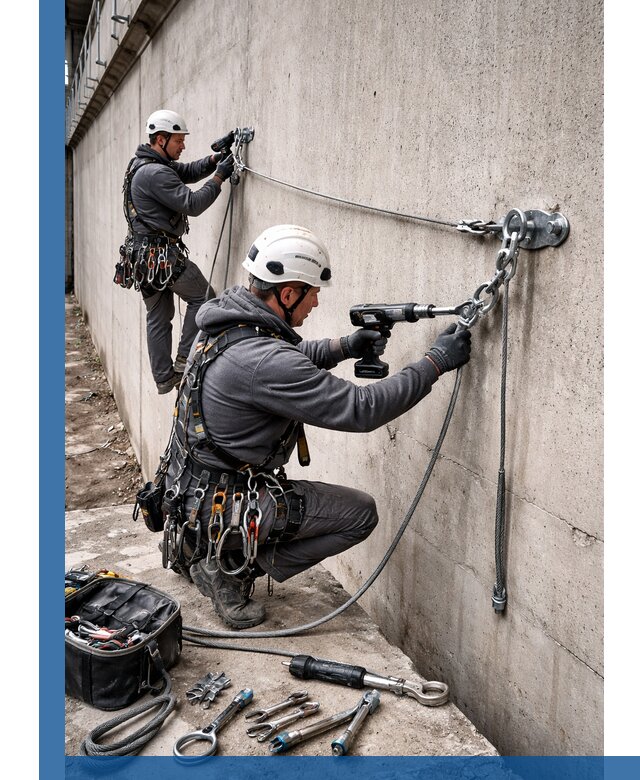 Монтаж анкерных линий высотной безопасности в Элисте