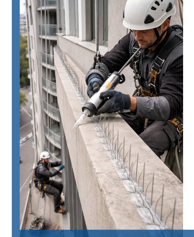 Установка шипов от птиц на фасадах и кровлях в Элисте